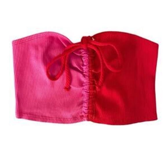 Naked Wardrobe Color Block Halter Crop Top Large Red Pink Y2K Festival Dopamine - Picture 2 of 5